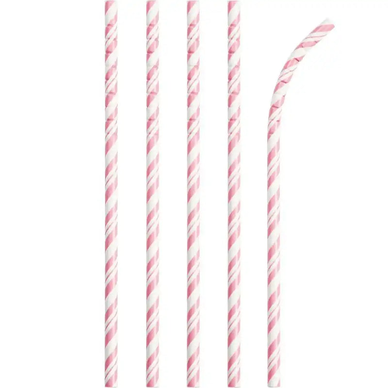 Striped Eco-Flex Paper Straws - Pastel Pink (x24) General Party