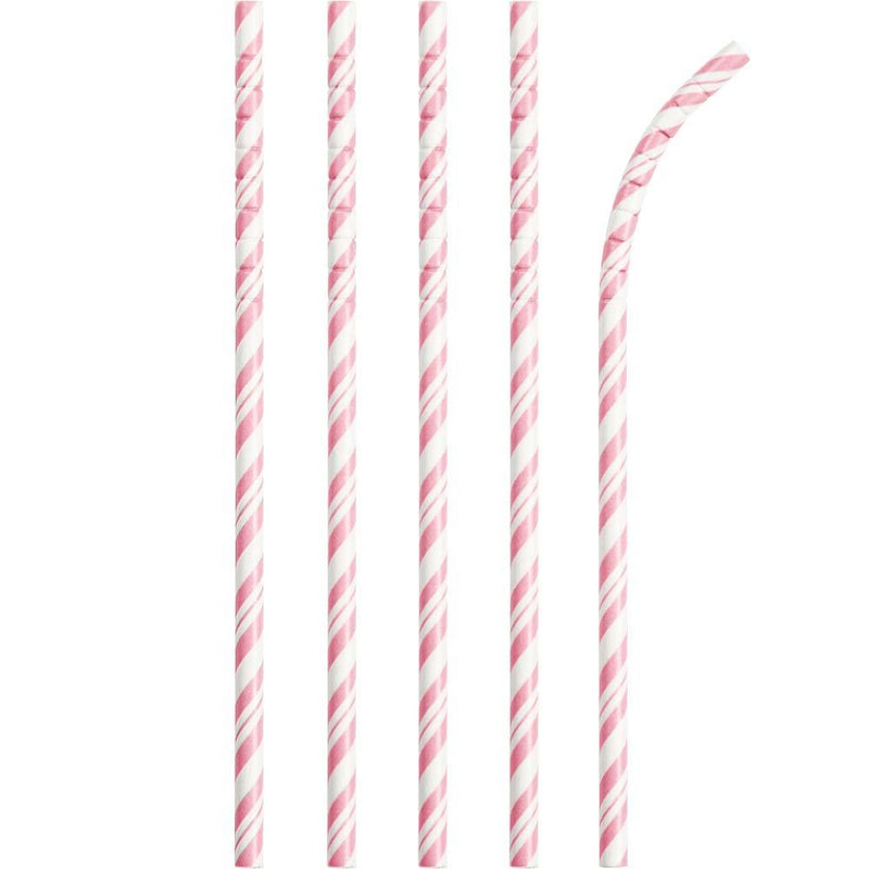 Striped Eco-Flex Paper Straws - Pastel Pink (x24)