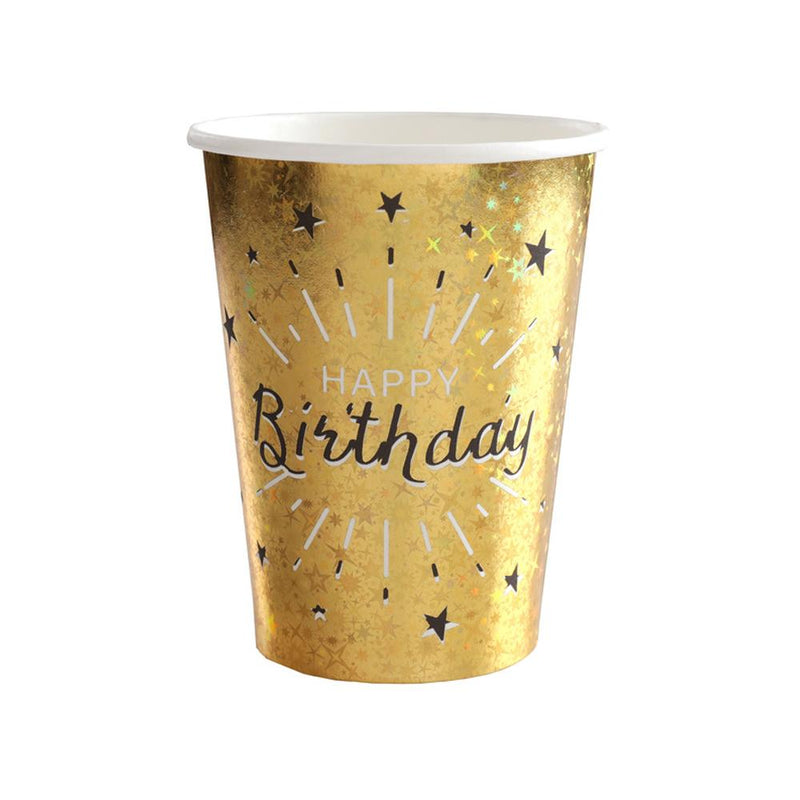 Happy Birthday Black & Gold Sparkle Cups (x10)