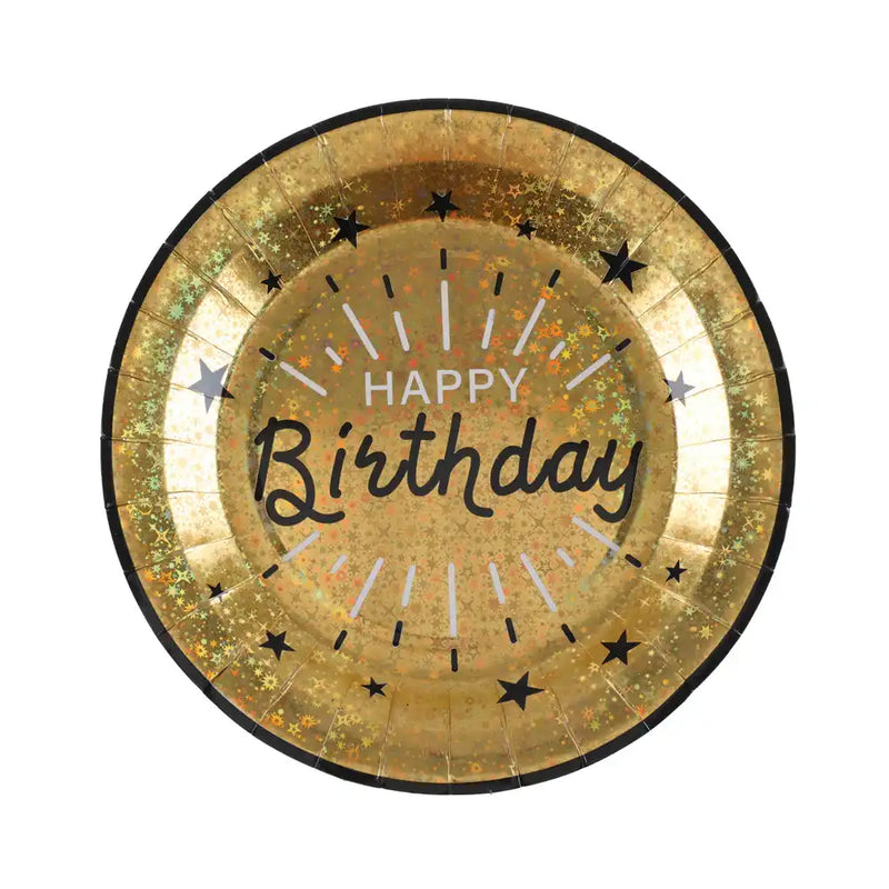 Happy Birthday Black & Gold Plates (x10) General Party