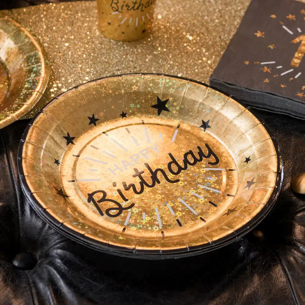 Happy Birthday Black & Gold Plates (x10) General Party