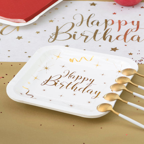 Happy Birthday White & Gold Sparkle Square Plates (x10)