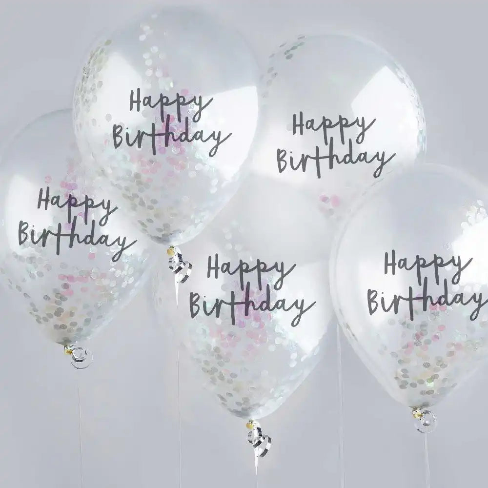 Iridescent Happy Birthday Confetti Balloon (x5) General Party