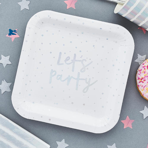 Iridescent 'Let's Party' Paper Plates (x10)
