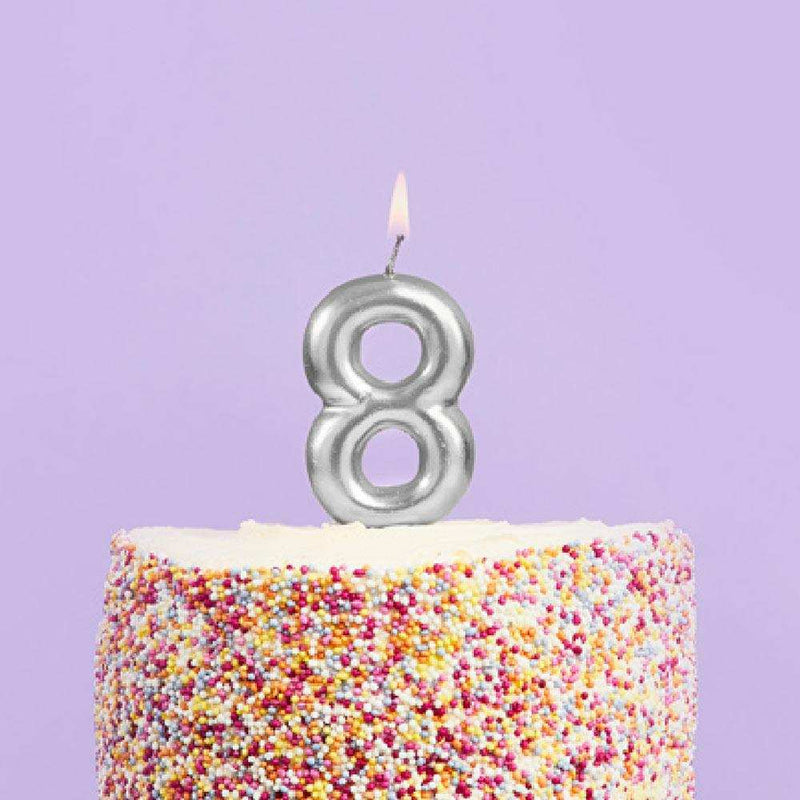 Silver Number 8 Candle Metallic Silver