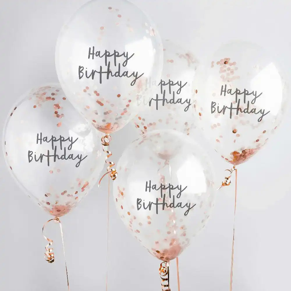 Rose Gold Happy Birthday Confetti Balloon (x5) General Party