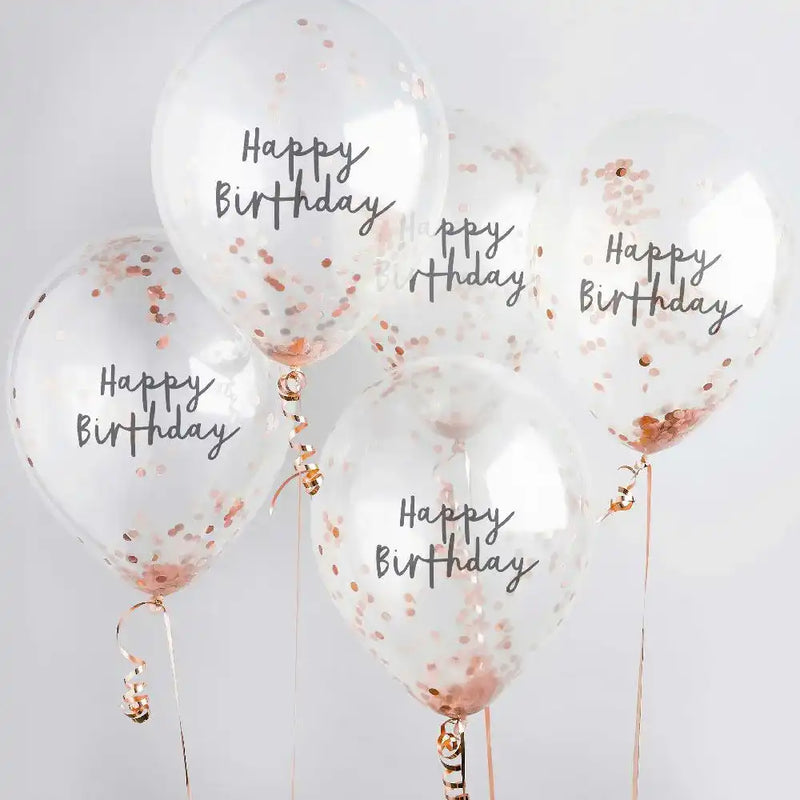 Rose Gold Happy Birthday Confetti Balloon (x5) General Party