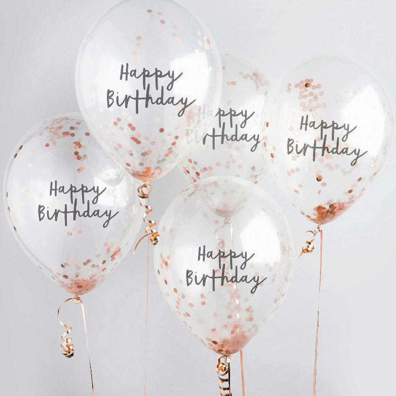 Rose Gold Happy Birthday Confetti Balloon (x5)