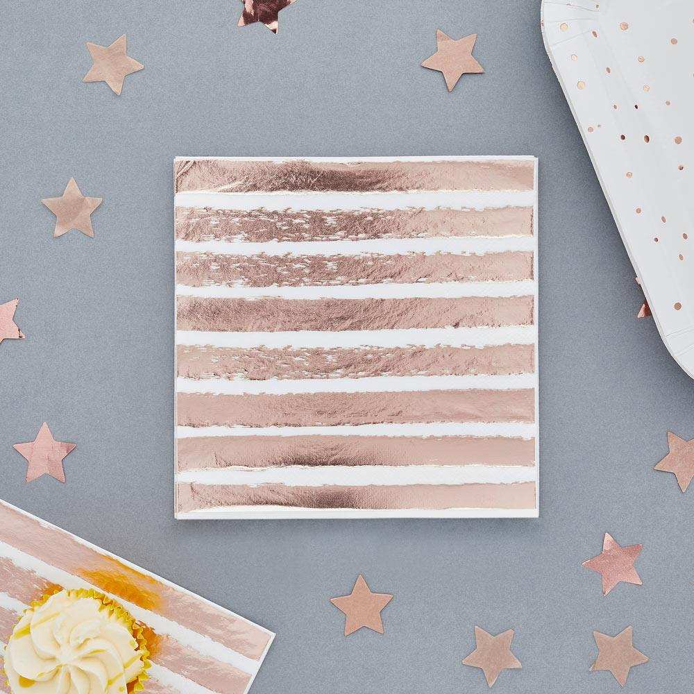 Rose Gold Striped Napkins (x16) General Party