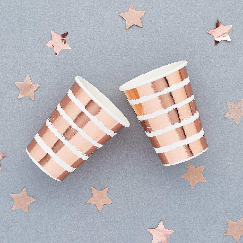 Rose Gold Striped Paper Cups (x8) General Party