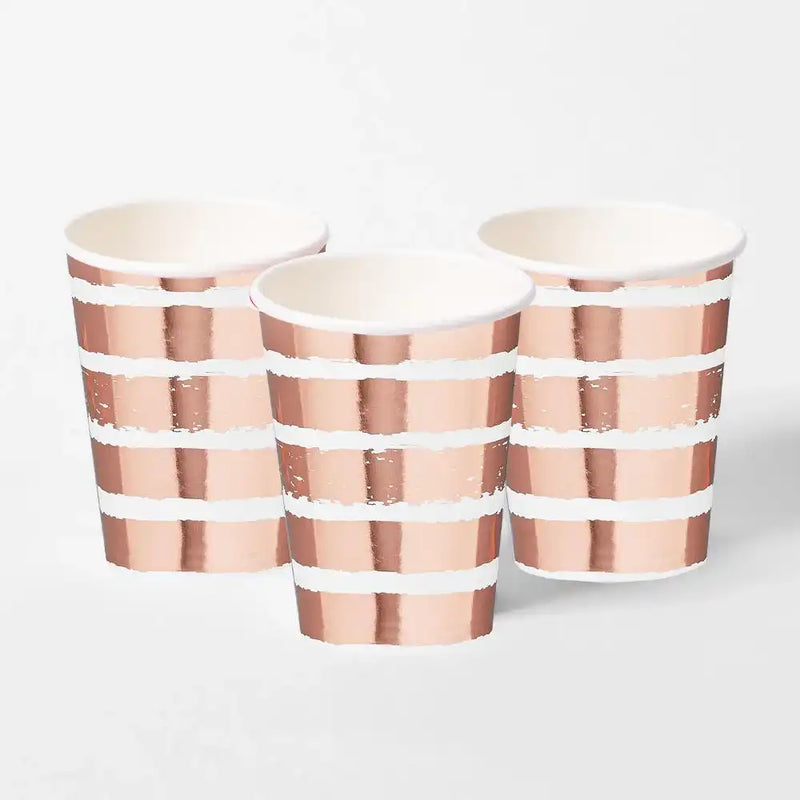 Rose Gold Striped Paper Cups (x8) General Party