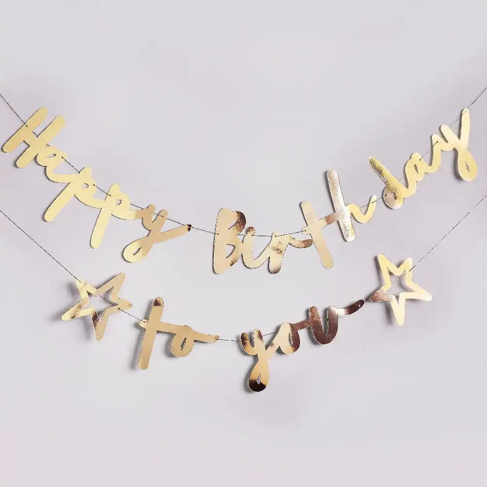 Gold Happy Birthday To You Banner - Double Layered General Party