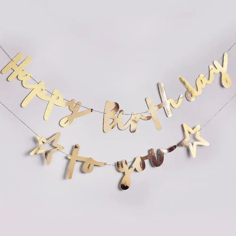 Gold Happy Birthday To You Banner - Double Layered General Party