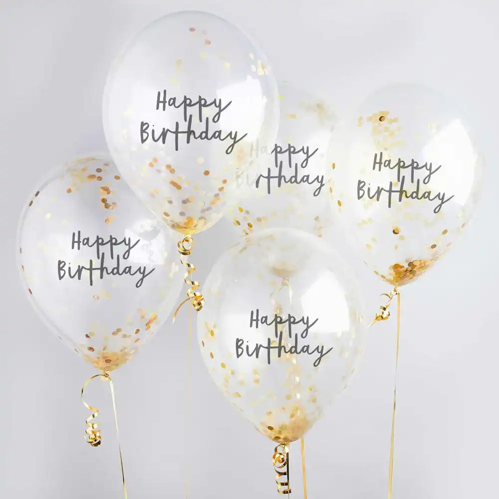 Gold Happy Birthday Confetti Balloon (x5) General Party
