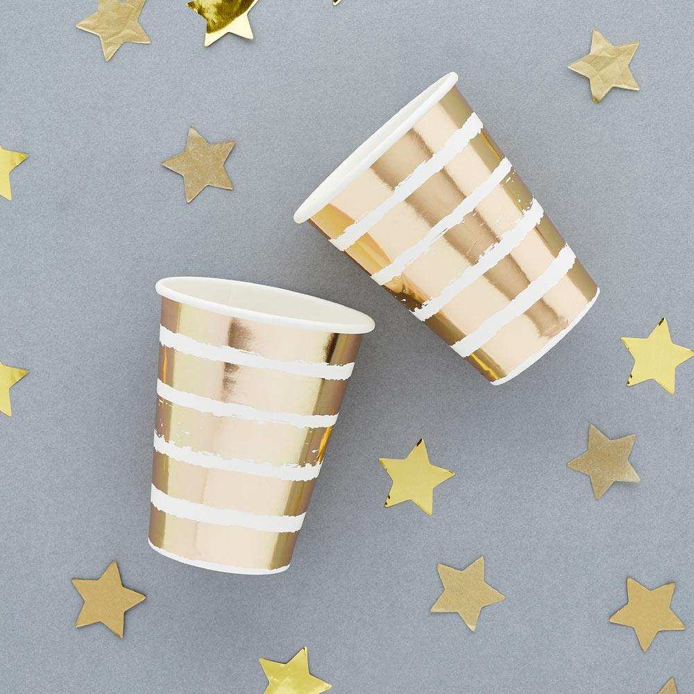 Gold Striped Paper Cups (x8) General Party