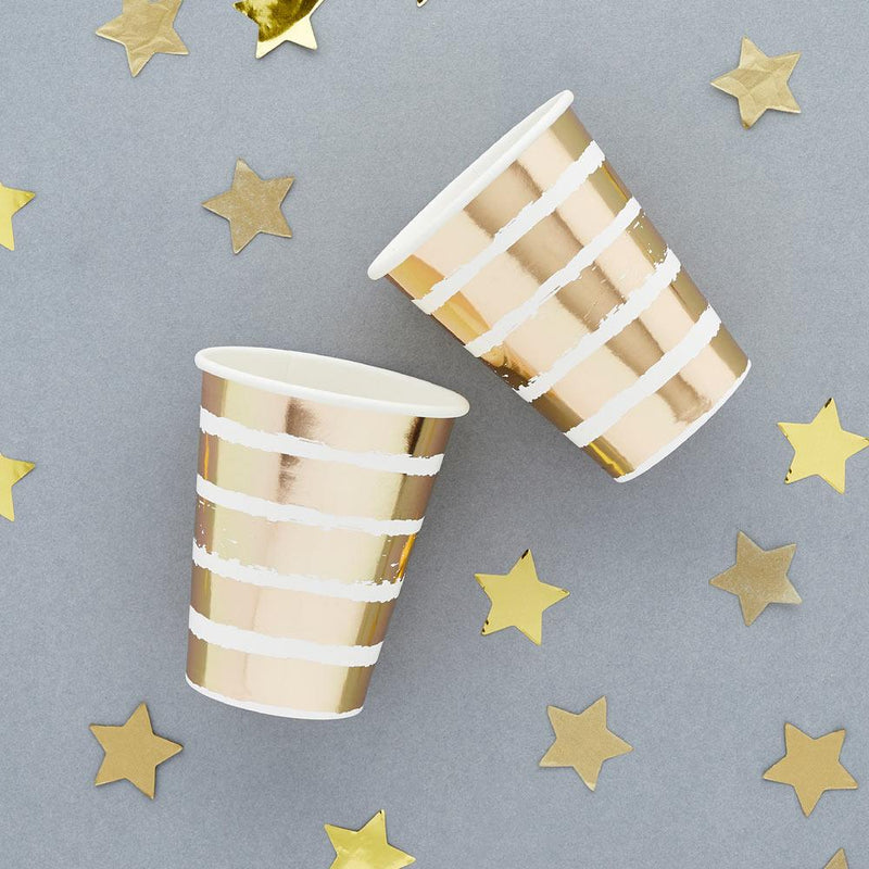 Gold Striped Paper Cups (x10)