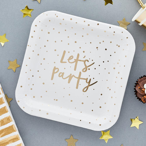 Gold 'Let's Party' Paper Plates (x10)