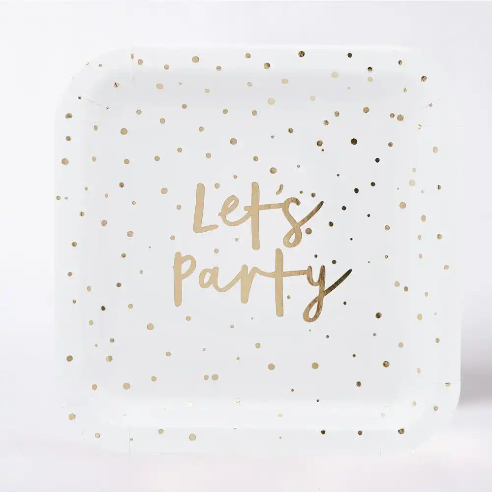 Gold 'Let's Party' Paper Plates (x8) General Party