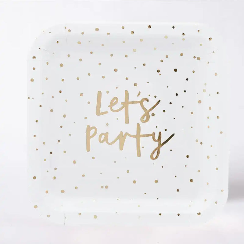 Gold 'Let's Party' Paper Plates (x8) General Party
