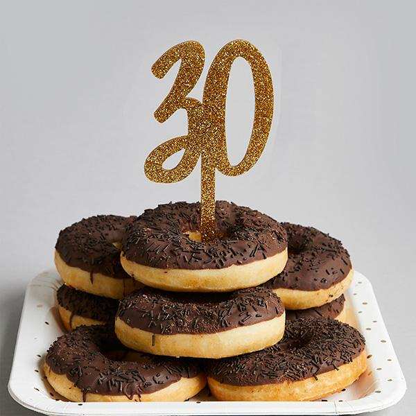 Gold Glitter Acrylic '30' Cake Topper Milestone