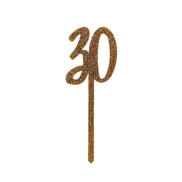 Gold Glitter Acrylic '30' Cake Topper Milestone
