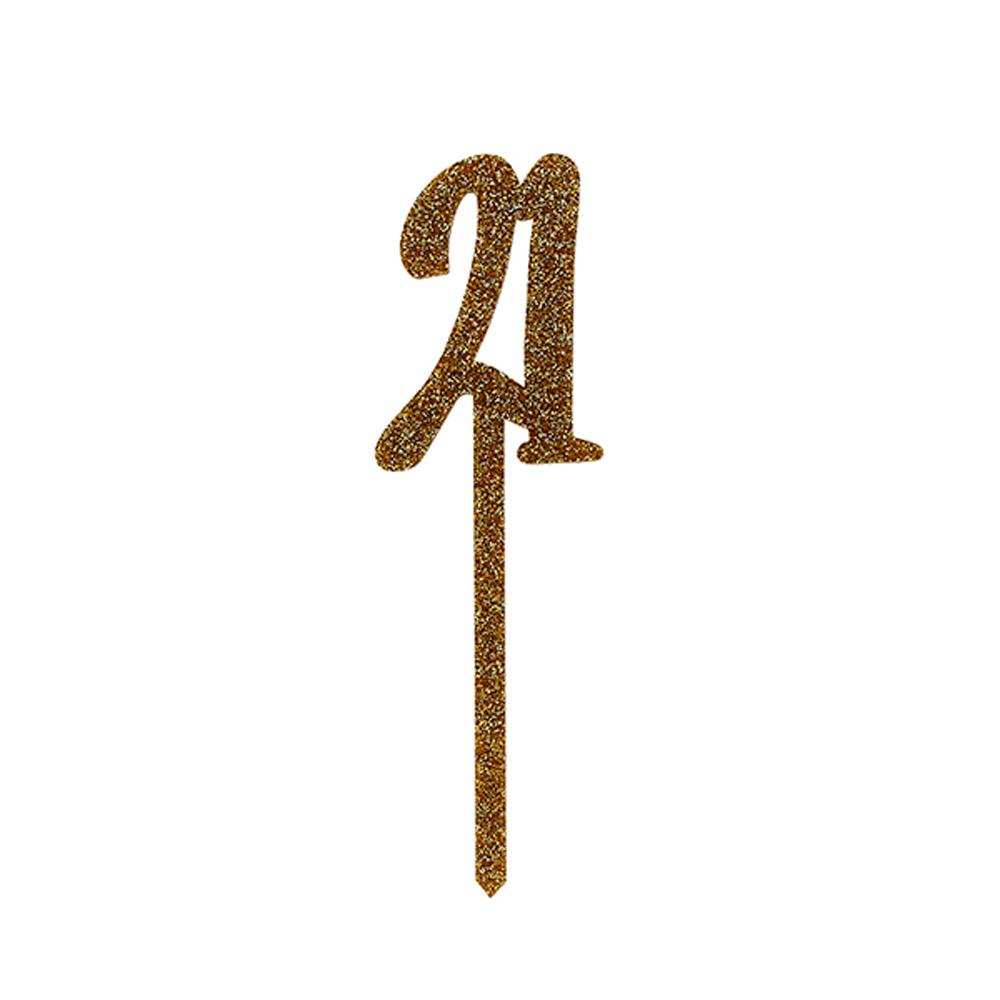 Gold Glitter Acrylic '21' Cake Topper Milestone