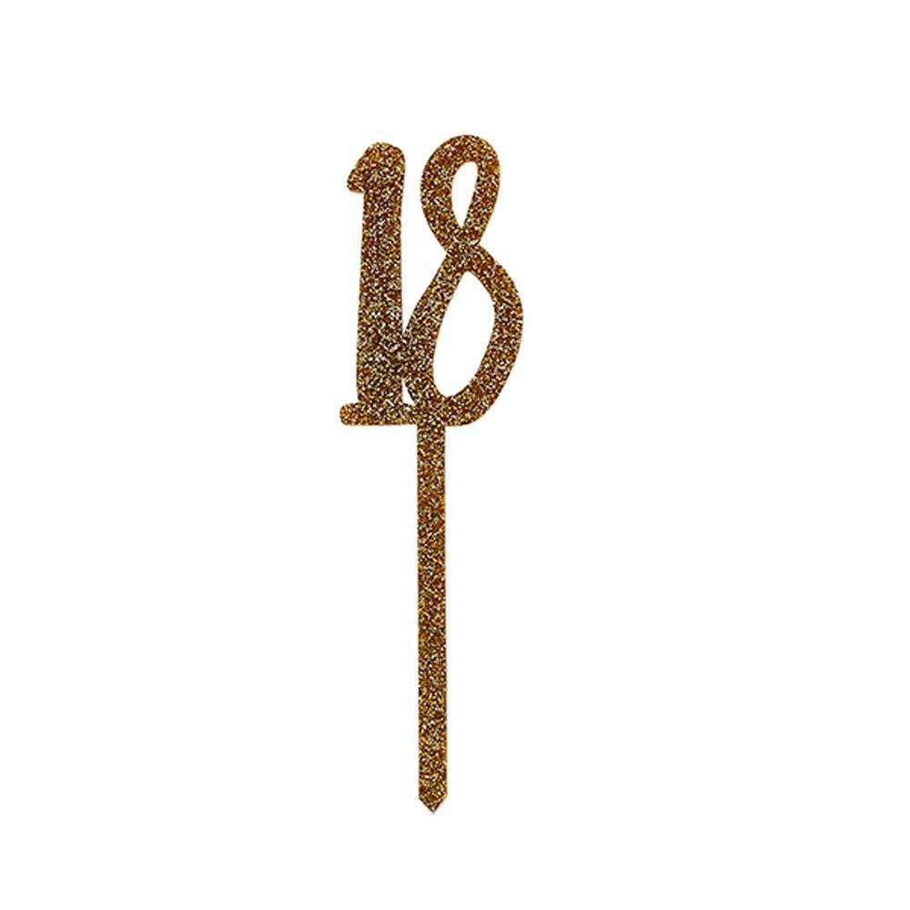 Gold Glitter Acrylic '18' Cake Topper Milestone