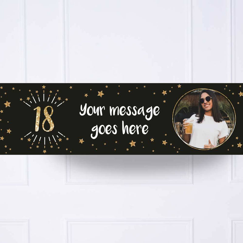 Black & Gold 18th Personalised Party Banner