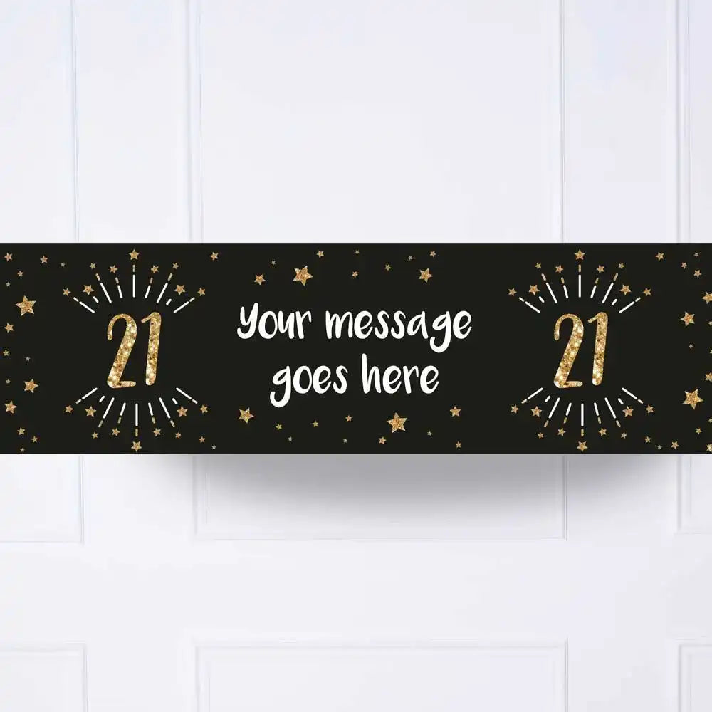 Black & Gold 21st Birthday Personalised Party Banner No None Personalised Banner