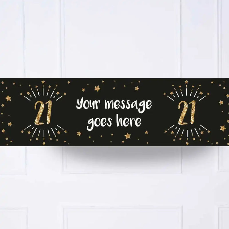 Black & Gold 21st Birthday Personalised Party Banner No None Personalised Banner