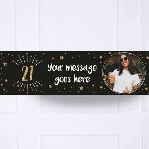 Black & Gold 21st Birthday Personalised Party Banner