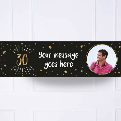 Black & Gold 30th Birthday Personalised Party Banner