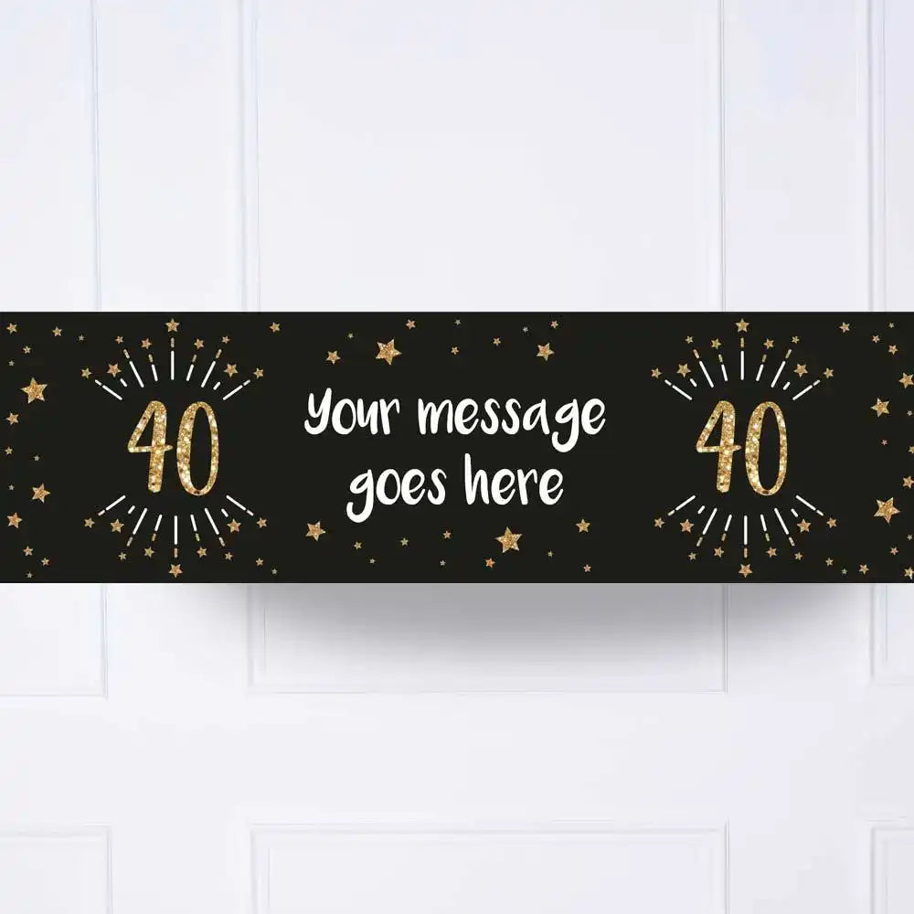 Black & Gold 40th Birthday Personalised Party Banner No None Personalised Banner