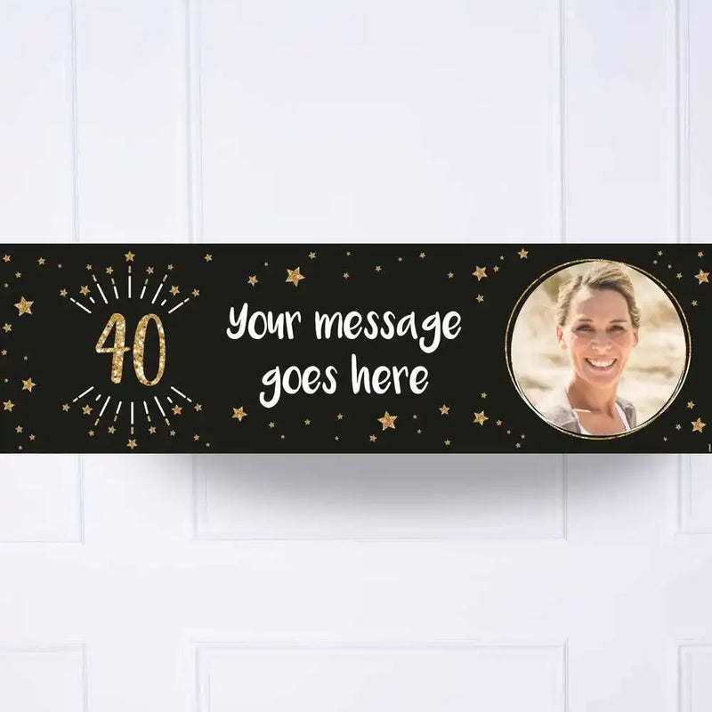 Black & Gold 40th Birthday Personalised Party Banner Yes None Personalised Banner