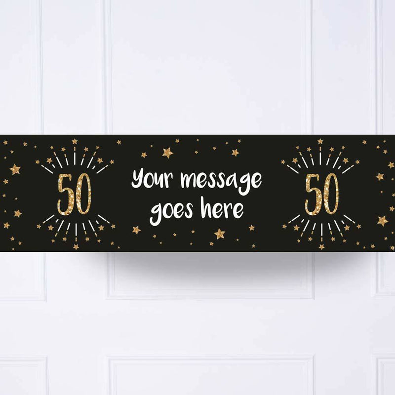Black & Gold 50th Birthday Personalised Party Banner