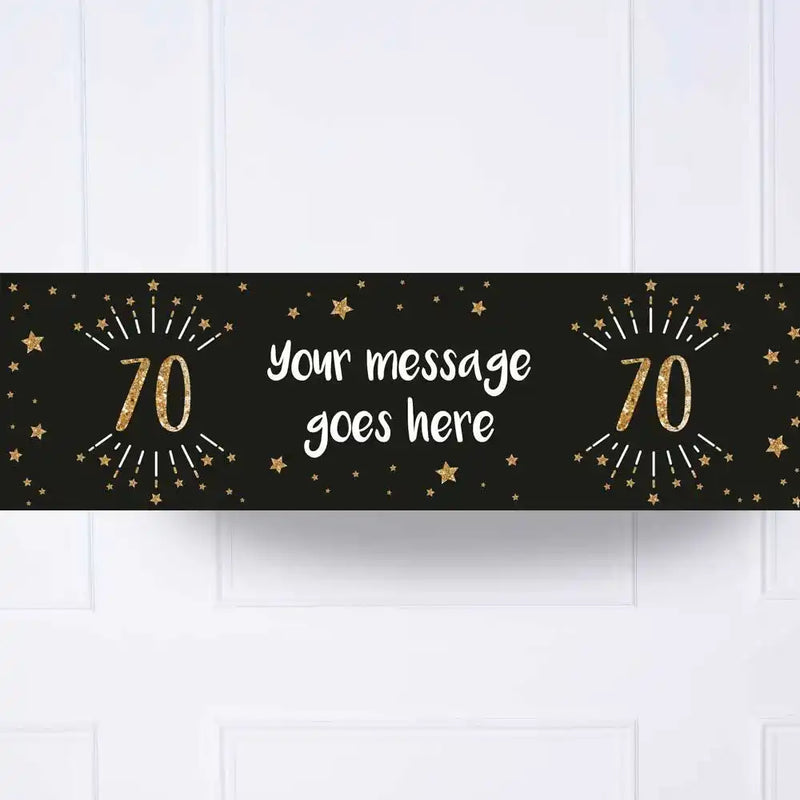 Black & Gold 70th Birthday Personalised Party Banner No Personalised Banner