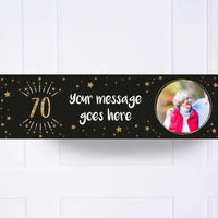 Black & Gold 70th Birthday Personalised Party Banner Yes Personalised Banner