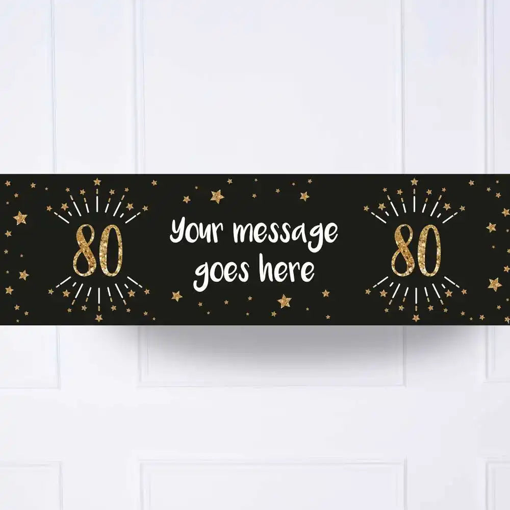 Black & Gold 80th Birthday Personalised Party Banner Personalised Banner