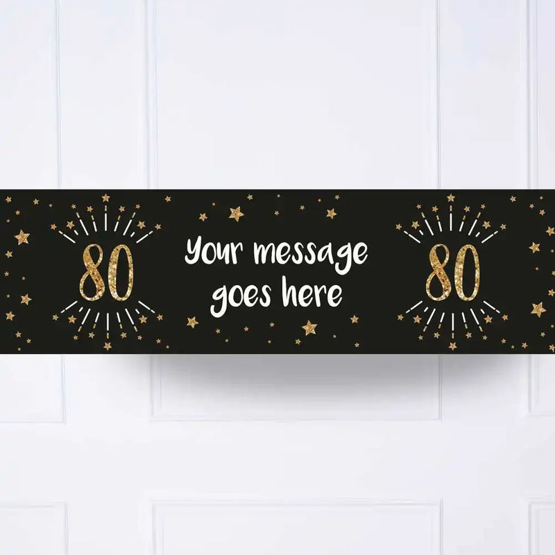 Black & Gold 80th Birthday Personalised Party Banner Personalised Banner