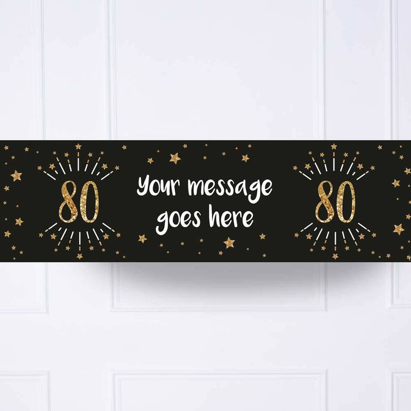 Black & Gold 80th Birthday Personalised Party Banner