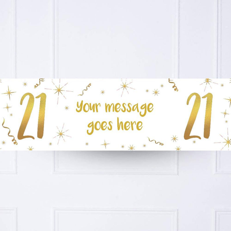 White & Gold 21st Personalised Party Banner