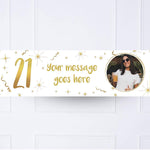 White & Gold 21st Personalised Party Banner