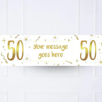 White & Gold 50th Personalised Party Banner No Personalised Banner