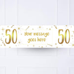 White & Gold 50th Personalised Party Banner