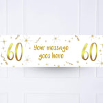 White & Gold 60th Personalised Party Banner