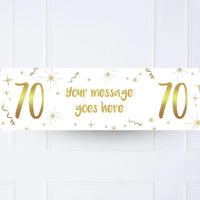 White & Gold 70th Personalised Party Banner No Personalised Banner