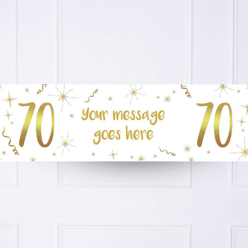White & Gold 70th Personalised Party Banner
