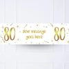 White & Gold 80th Personalised Party Banner No None Personalised Banner