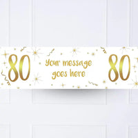 White & Gold 80th Personalised Party Banner No None Personalised Banner