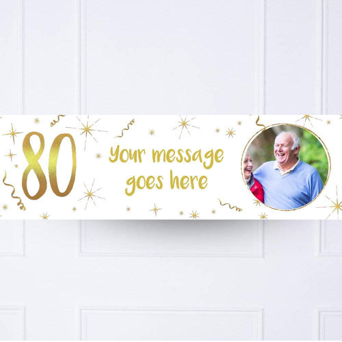 White & Gold 80th Personalised Party Banner